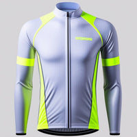 Men’s Silver Long Sleeve Cycling Jersey Neon Yellow Accents for High Visibility